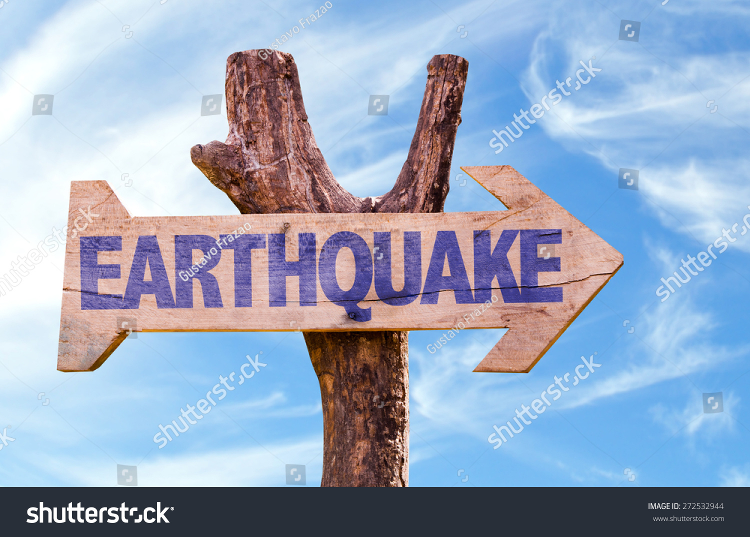 PowerPoint Template: Seismic Waves - Earthquake Wooden Sign With Sky ...