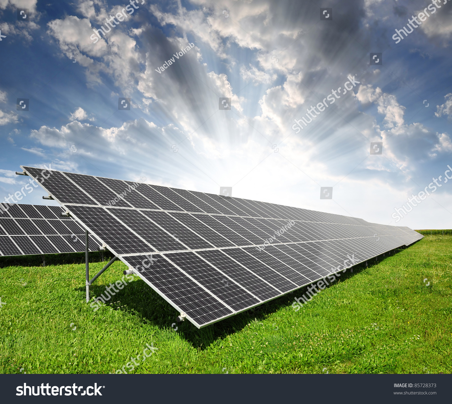PowerPoint Template solar energy panels against sky (pmojpkok)